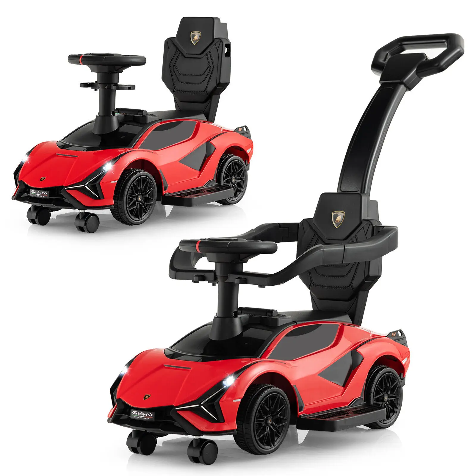 DORTALA 3-In-1 Toddlers Ride on Push Car Kids Licensed Lamborghini Walking Toy Car