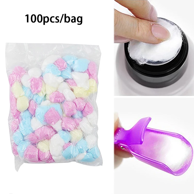 Removedor de esmalte Bolas de lã de algodão, Ferramenta de limpeza, Maquiagem facial, Nail Art Cleaner, Ferramentas de manicure, 100pcs