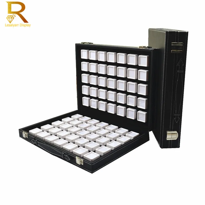 Imagem -03 - Portable Black pu Travel Jewelry Box Caixa de Armazenamento de Pedras Preciosas Suporte de Pedra Organizador Bandeja de Diamante 3x3cm 70 Pcs