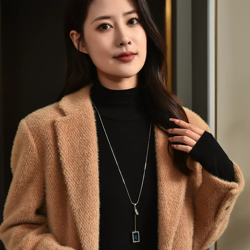 قلادة طويلة بسيطة وعصرية، سلسلة سترة شرابة كريستال هندسية