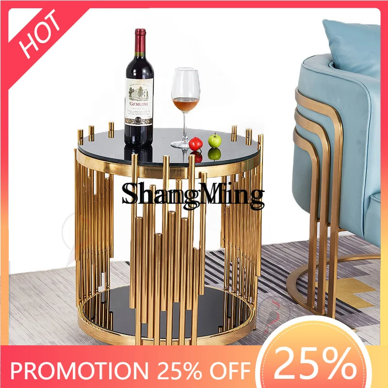 

FG household simple light luxury stainless steel round edge a few creative corners a few mirror sofa side table