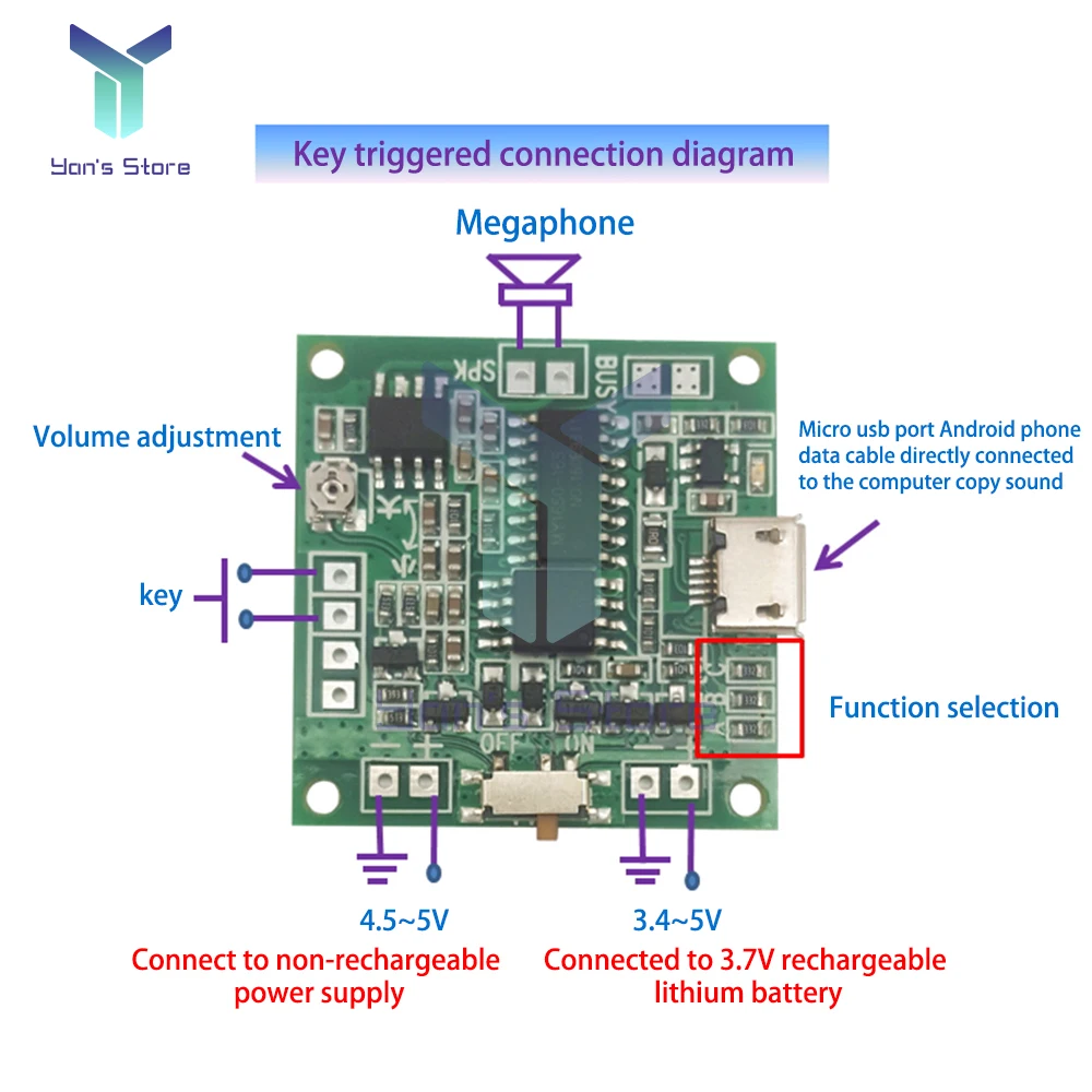 Replaceable sound Module Button Control Sound 8M Music Voice Player Chip Micro USB Interface Audio DIY Module for Greeting Card