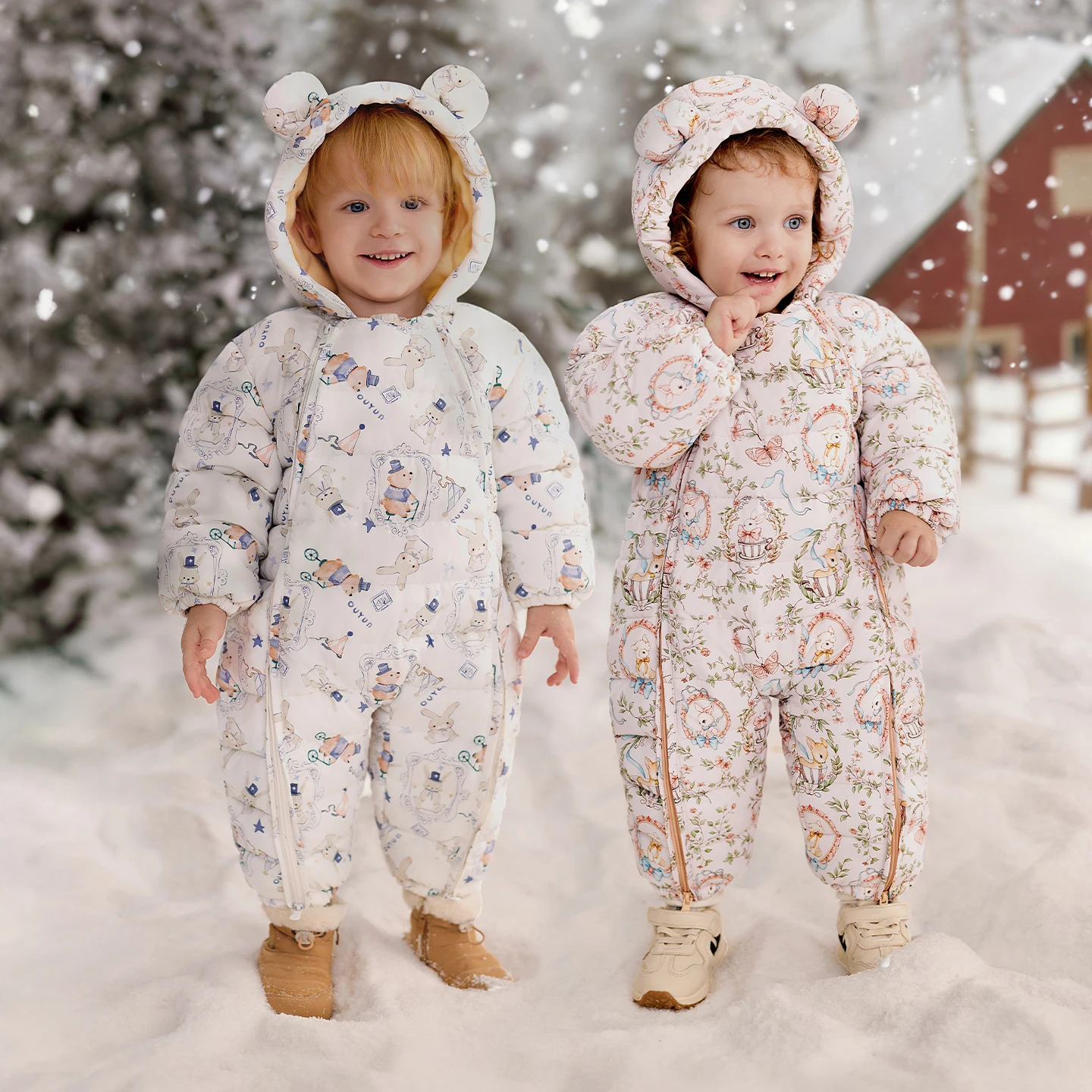 OuYun Baby Winter Padded Romper Snowsuit, Warm Thick One Piece Jumpsuit for Newborn Toddler, 73 80 90 100cm