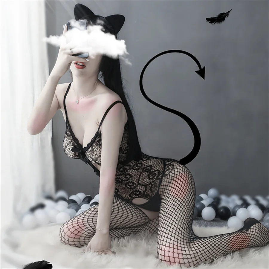 

Sexy Women Lingerie Open Hollow Teddies Garter Belt Fishnet Underwear Bodysuit Transparent Pantyhose Backless Tights Sleepwear