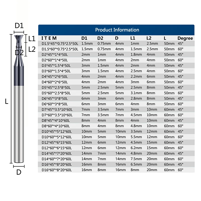 XCAN Dovetail Milling Cutter 45/60 Degrees 1.5-16mm Carbide End Mill Metal Machining Milling Tool T Slotting Router Bit