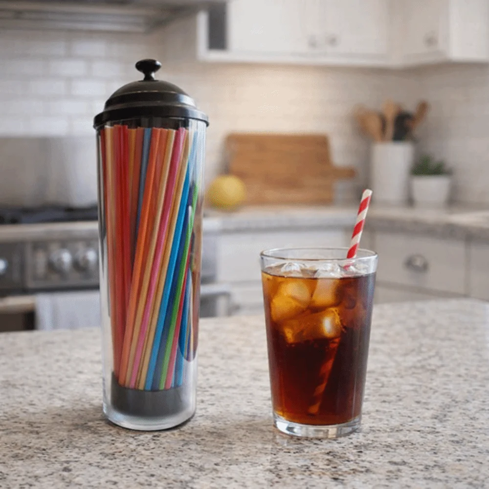 

Large Capacity Drinking Straw Holder Clear Plastic Drinking Straw Dispenser with Lid Straws Storage Bucket Kitchen