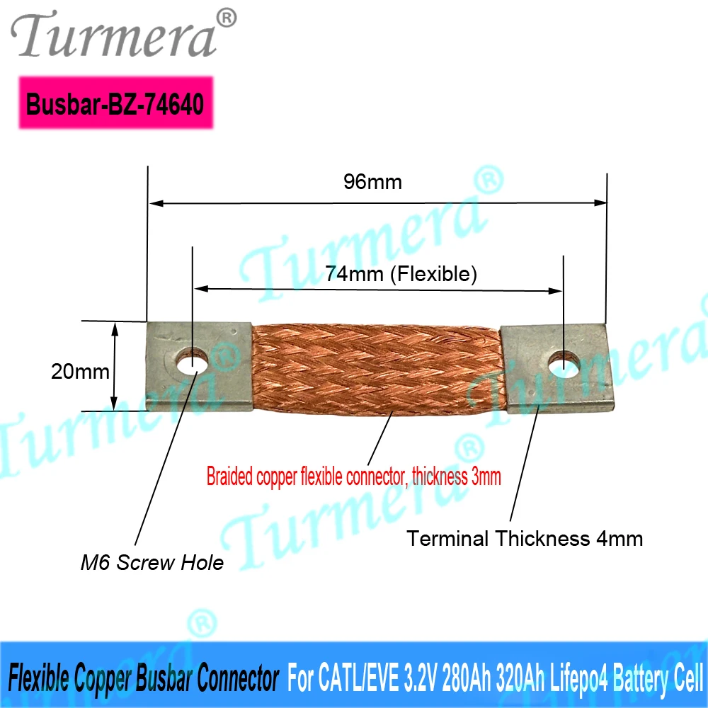 New 12V 48V Flexible Copper Busbar Connector Hole to Hole 74mm 56mm 2mm 4mm 300A for 280Ah 320A 360Ah Lifepo4 Battery Diy Use view 5