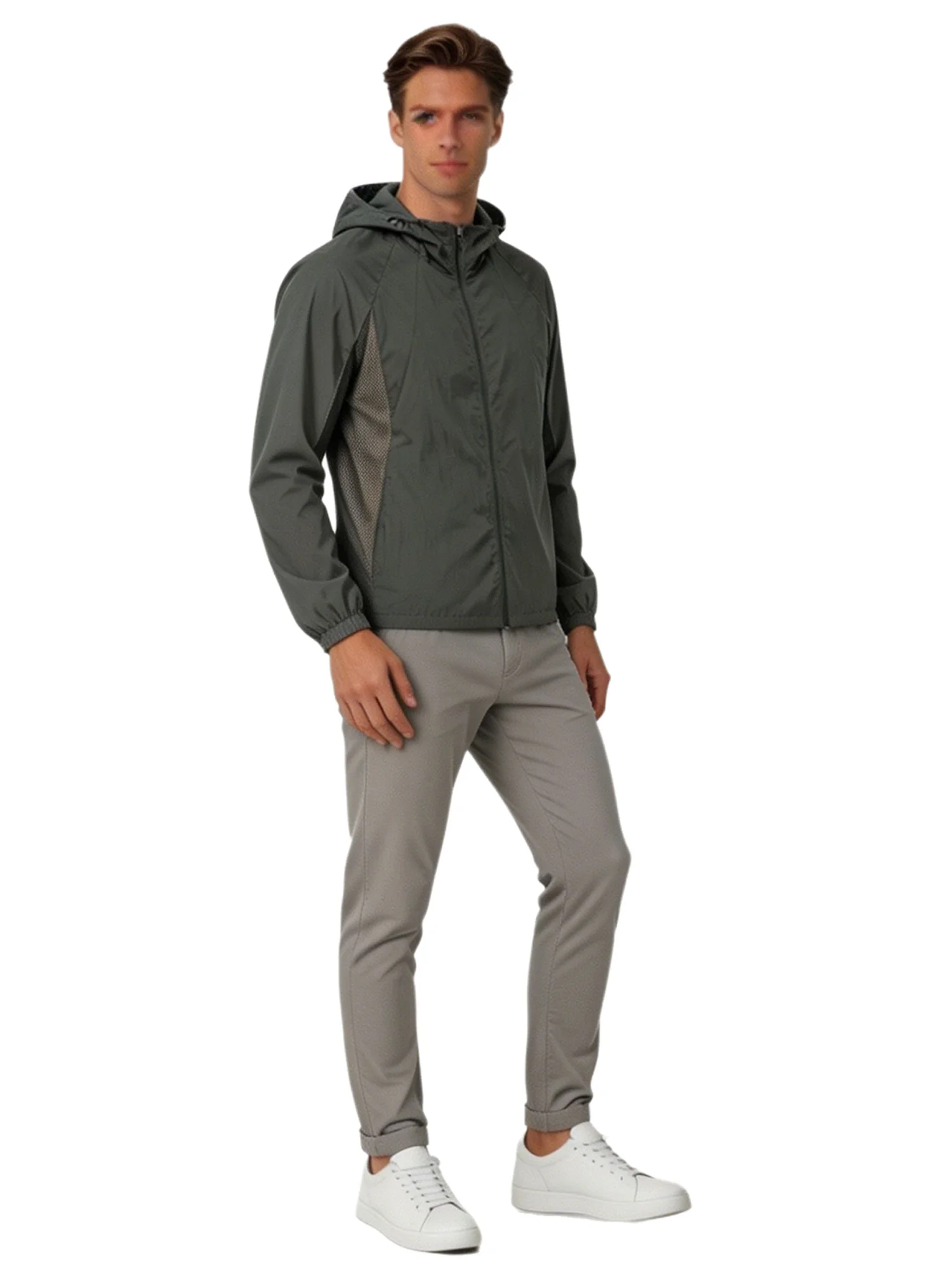 Men UPF50+ UV Protection Hooded Jacket Lightweight Quick Dry Breathable Mesh for Hiking Camping Outdoor Sports Fishing Summer