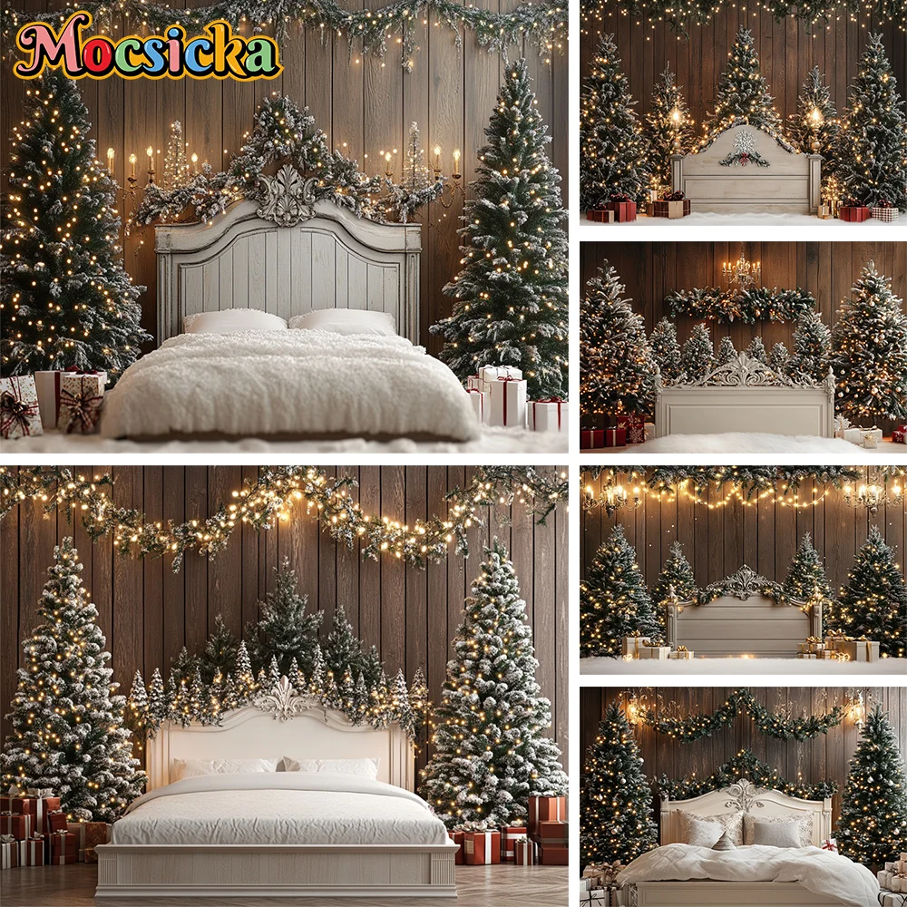 

White Christmas Fireplace Background Xmas Tree Garland Gift Photography Backdrop Family Kids Holiday Party Banner Photo Studio