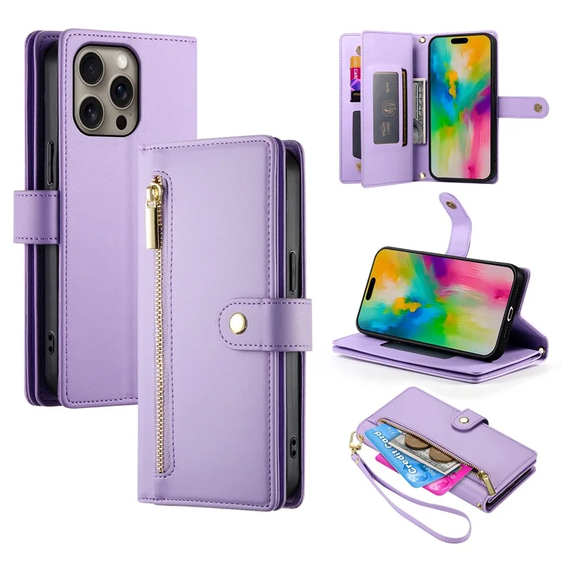 

Zipper Crossbody Case For Honor X9C X8C X5C Plus X6B X5B X6A Luxury Multi 9 Cards Leather Wrist Lanyard Wallet Flip Phone Cover