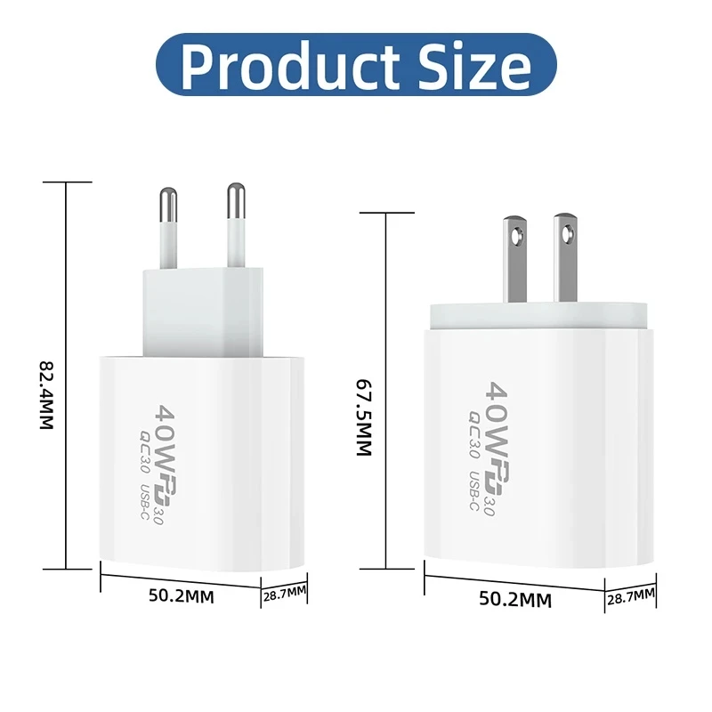 40W  USB C Charger Quick Charge EU US Plug PD USB-C Type C Fast USB QC 3.0 Charger for iPhone 14 Xiaomi Samsung Macbook