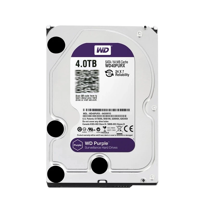 WD 퍼플 감시 내장 하드 드라이브 디스크, 3.5 인치 64M 캐시 SATA III, 6 Gb/s, 1TB, 2TB, 3TB HDD, HD 하드 디스크, CCTV DVR NVR용, 4TB