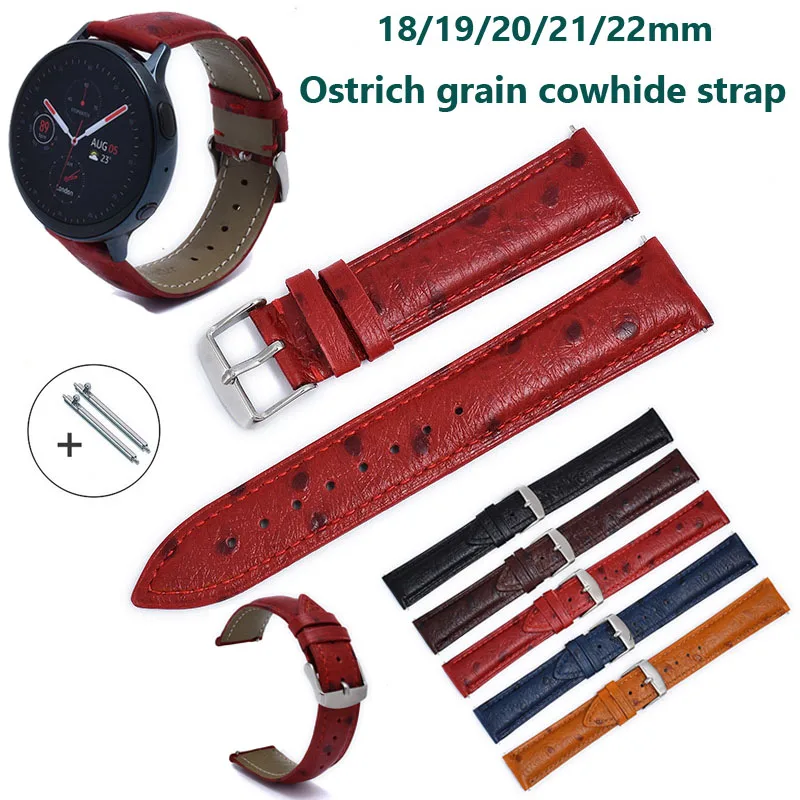 Colorful Ostrich Pattern Genuine Leather Watch Strap 18mm 19mm 20mm 21mm 22mm First Layer Cowhide Leather Watch Band Wristband