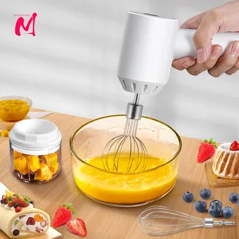 3-Speed ​​Mini Mixer Electric Food Blender 2 In 1 Handheld Food Chopper Whisk Egg Beater USB Wireless Garlic Food Masher Cream