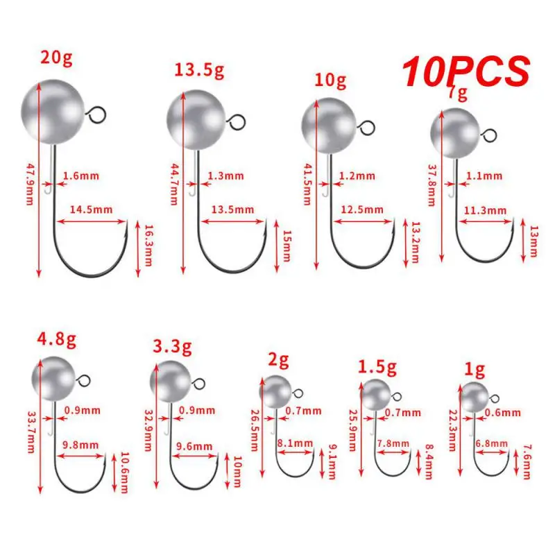 

10PCS Weedless Jig Head Worm Fishing Hook 20g 13.5g 10g 7g 4.8g 3.5g 1.5g 2g 1g Round Ball Jig Head Fishhook Soft Worm