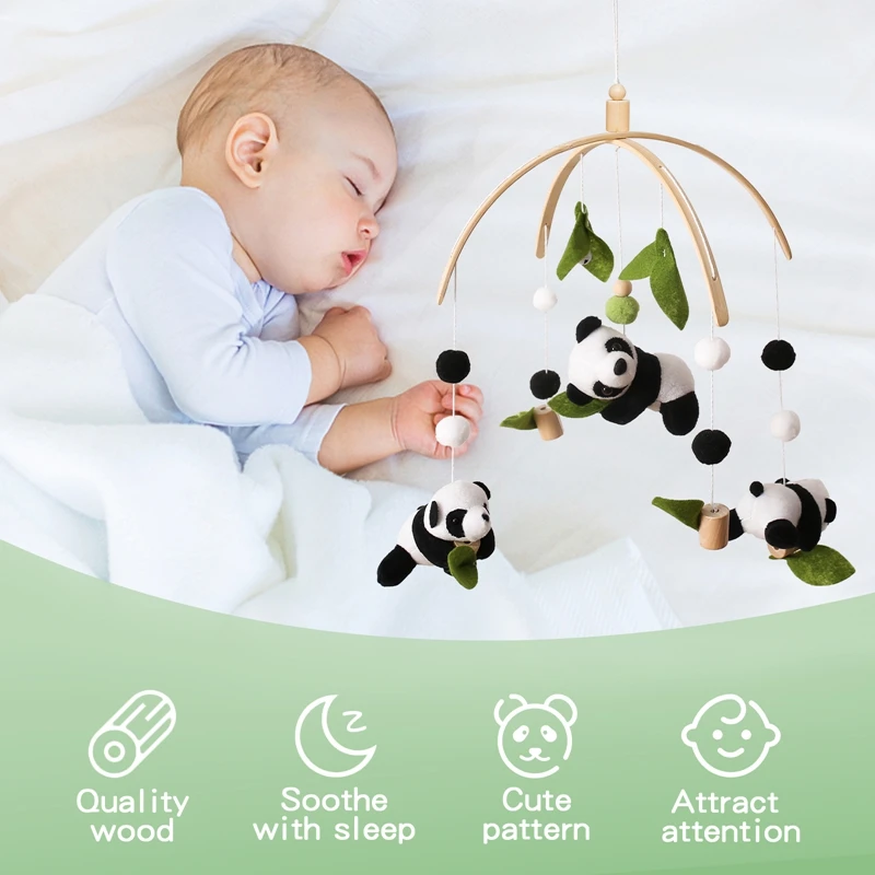 Baby Rammelaar Speelgoed 0-12 Maanden Houten Mobiel Op Het Bed Panda Bed Bel Pasgeboren Muziekdoos Bed Bel Opknoping Speelgoed Wieg Decoratie Cadeau