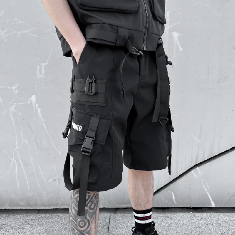Summer Techwear Workwear Shorts Men's Loose Straight Shorts Quick-Dry Casual Trendy Solid Color Fried Street Pants