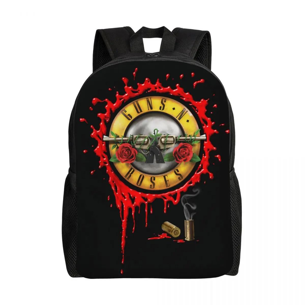 Custom  Heavy Metal Guns N Roses Bullet Logo Backpack for Girls Boys School College Travel Bags Bookbag Fits 15 Inch Laptop