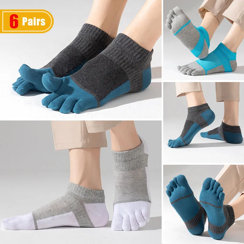 

6 Pairs Cotton Toe Ankle Socks Man Boy Mesh Breathable Sweat-Absorbing Deodorant Soft Elastic Five Finger Sport Socks Student