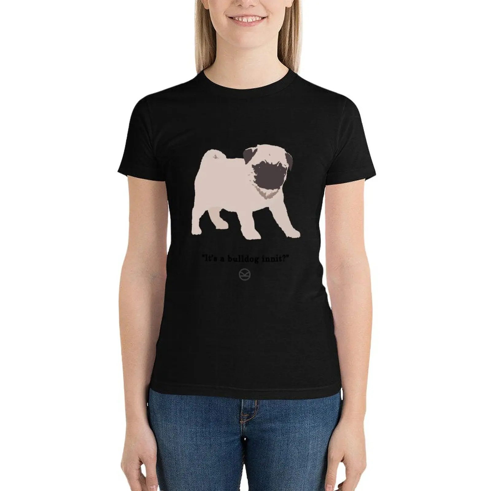 Camiseta de algodão Kingsman-Pug feminina, moda coreana, roupas estéticas