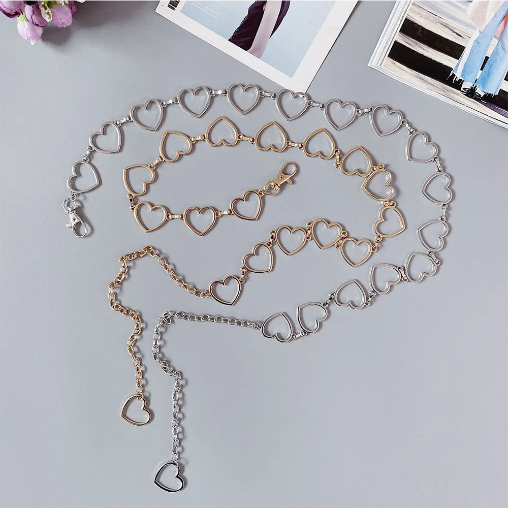 Fashion Waist Love Heart Women Trendy Metal Pants Chain Waist Chain Heart Belts Waistband