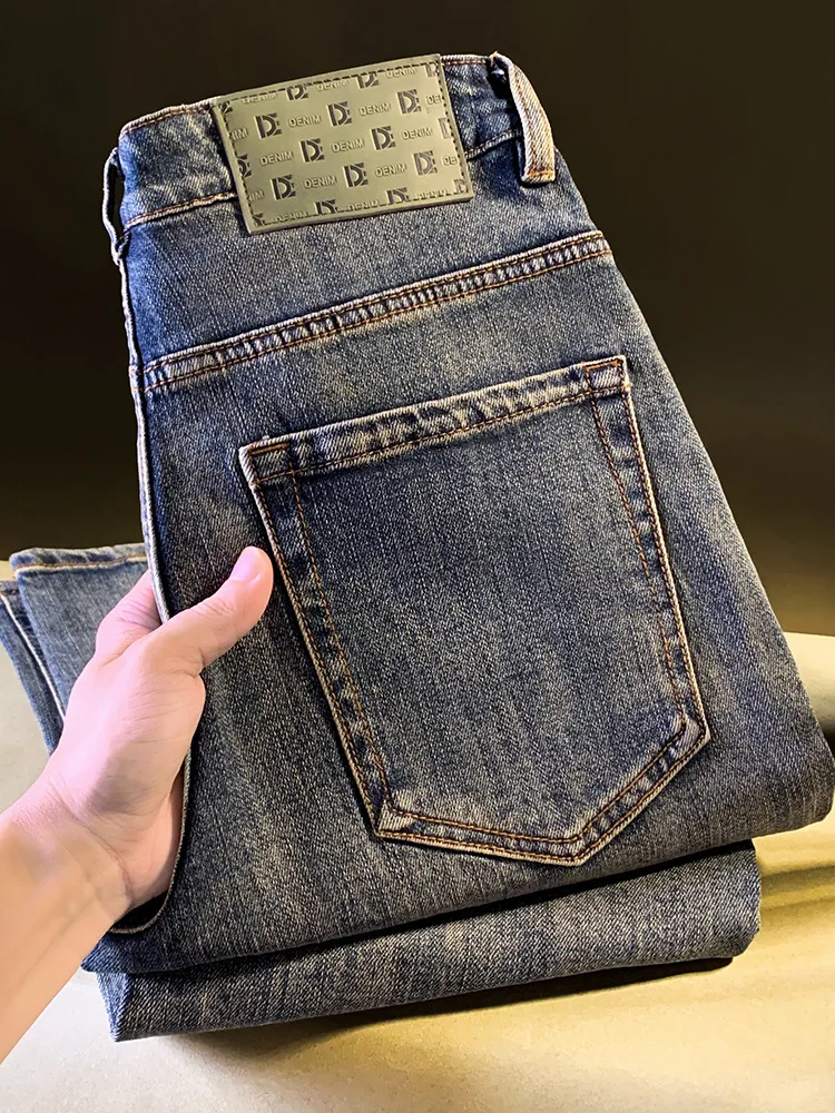 

Осень 925, модные мужские джинсы в корейском стиле, модные легкие роскошные свободные прямые брюки в стиле ретро, повседневные универсальные мужские брюки