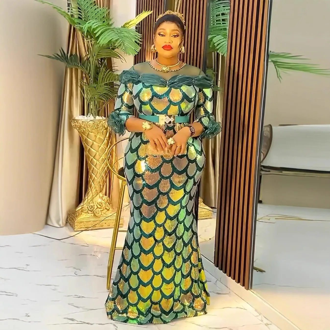 

African Dresses for Women 2024 Africa Clothing Plus Size Sequin Christmas Evening Party Long Dress Dashiki Ankara Outfits Robe