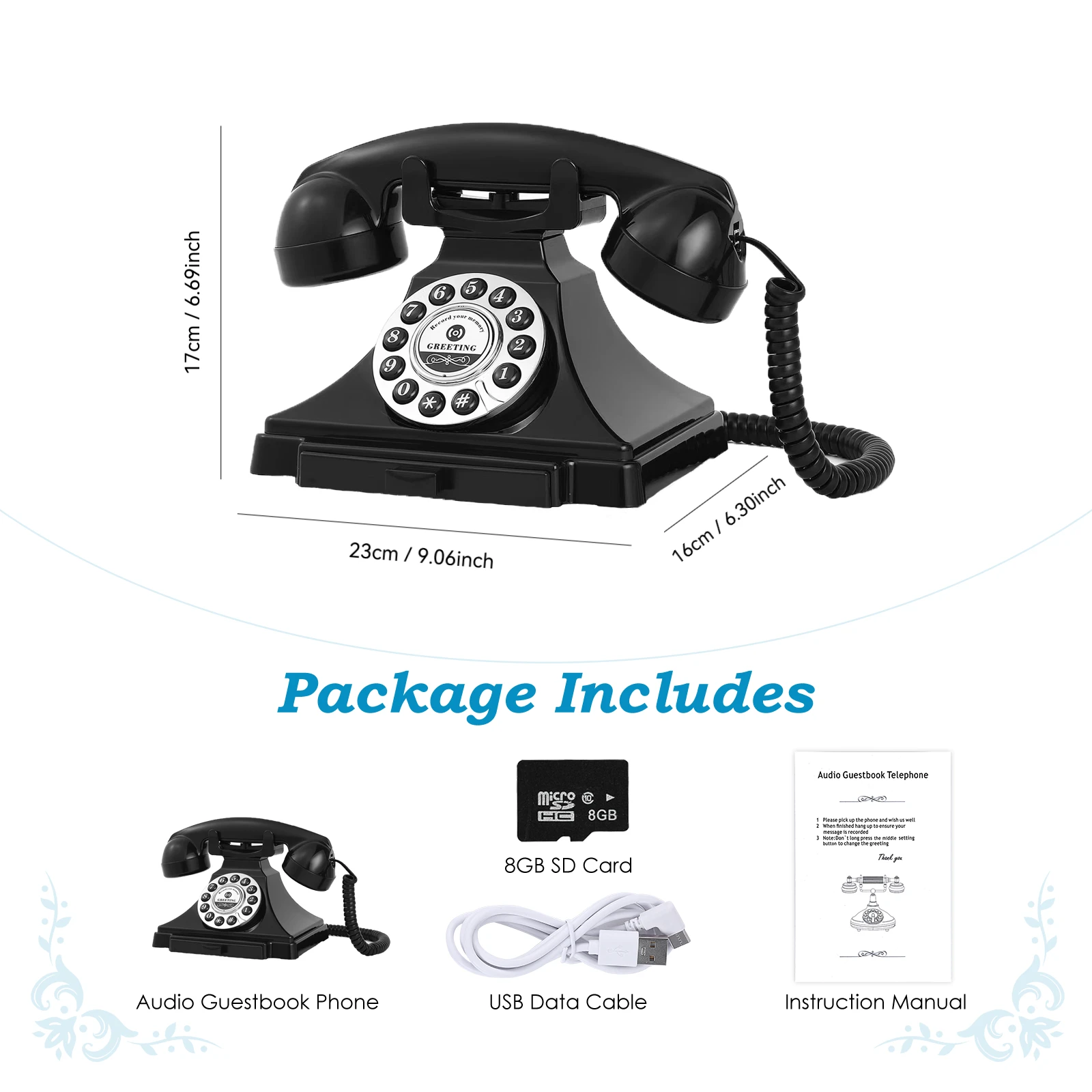 Audio guest book phone retro rotary style antique audio guestbook phone message voice recorder vintage phone for wedding party