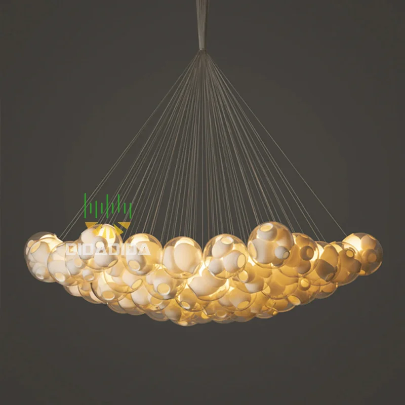 

Nordic LED double-height ceiling glass ball chandelier, suitable for staircases and restaurant decoration, dimmable