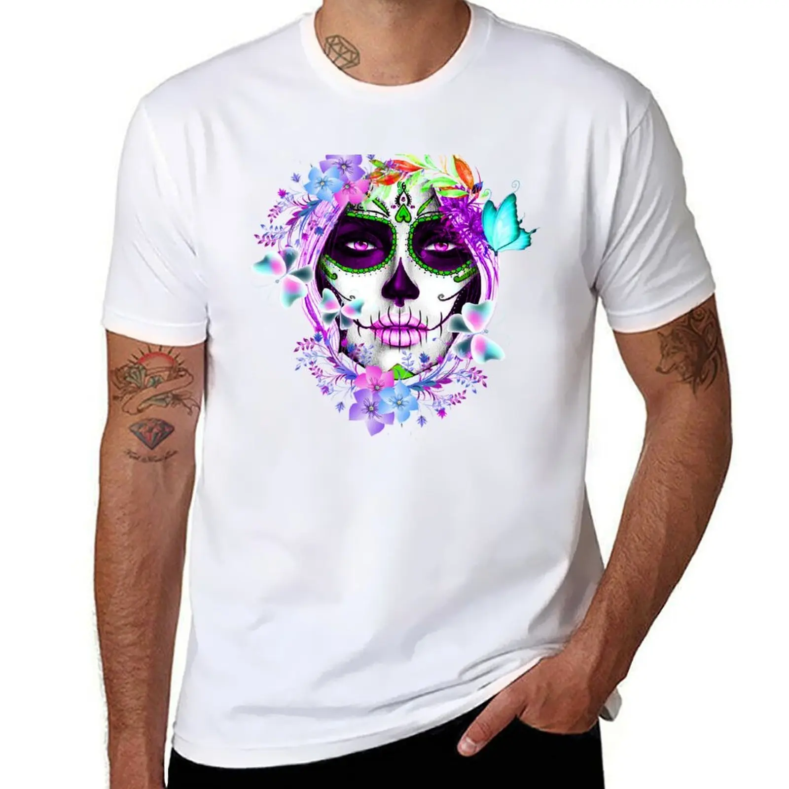 

Футболка Catrina, мексиканский сахарный череп для девочек, футболки для мужчин, винтажные мужские футболки с рисунком, футболка