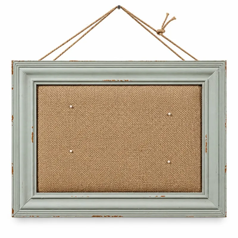 Vintage French Country Burlap Cork Board, Distressed MDF Framed Photo Memo Pinboard, Jewelry Display Wall Decor, 40x30cm