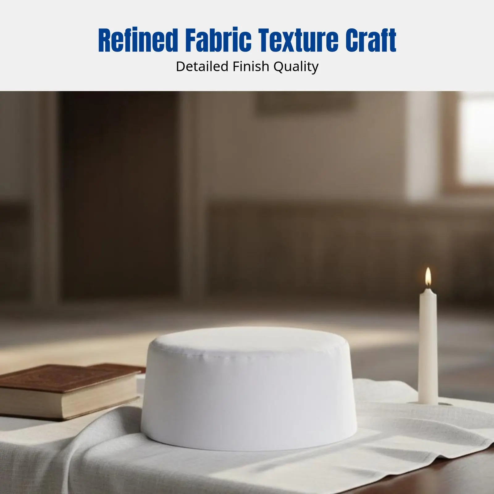 

Men's Pale Prayer Cap, Sturdy Muslim Funeral Hat, Simple, Single Ply, Striped