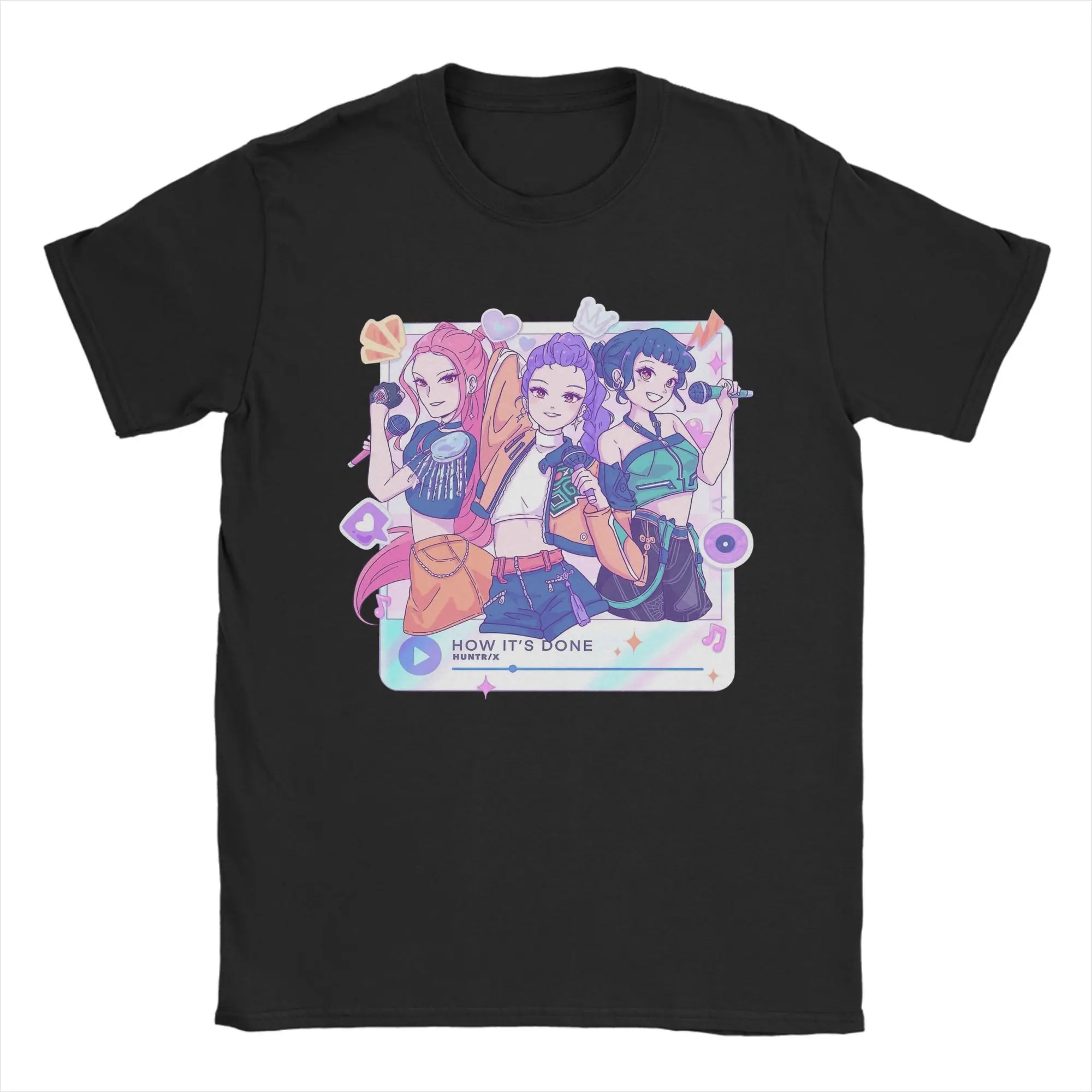 

Kpop Demon Hunters HUNTRX Rumi Zoey Mira Men's T Shirts Crazy Tees Short Sleeve Round Neck T-Shirt Cotton Gift Idea Clothes