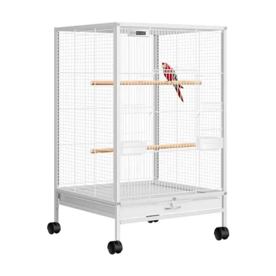 

30 Inch Height Wrought Iron Bird Cage with Rolling Stand for Conures Lovebirds Cockatiels Finches: black durable iron smooth-ro