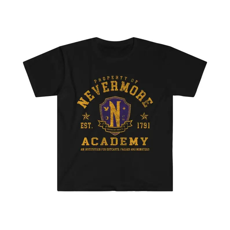 

Nevermore Academy Unisex Softstyle T-Shirt Fashion Top tee T Shirt Short Sleeve Cotton Men's Crew Neck Printed Tee