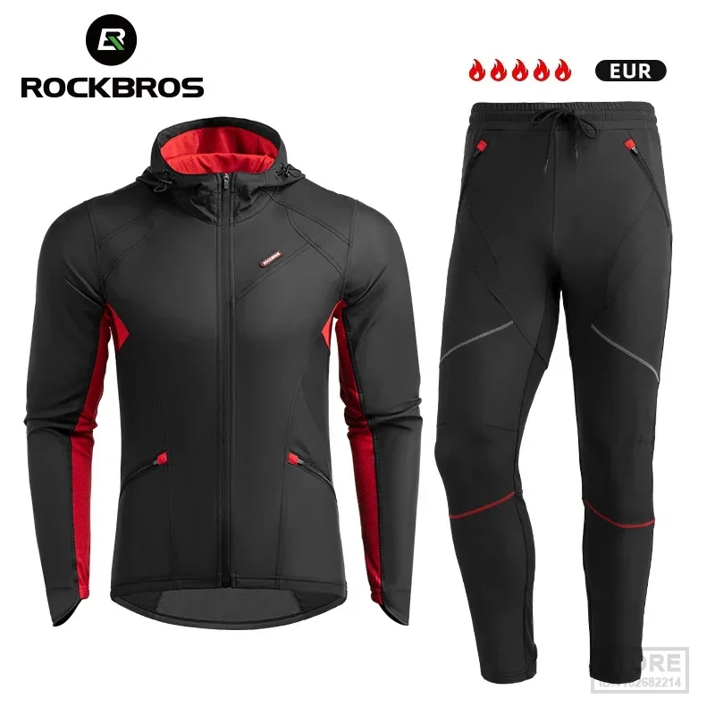 

ROCKBROS Cycling Jersey Sets Winter Bicycle Clothes Windproof Thermal Fleece Bike Long Pants Outdoor Fishing Hiking Camping