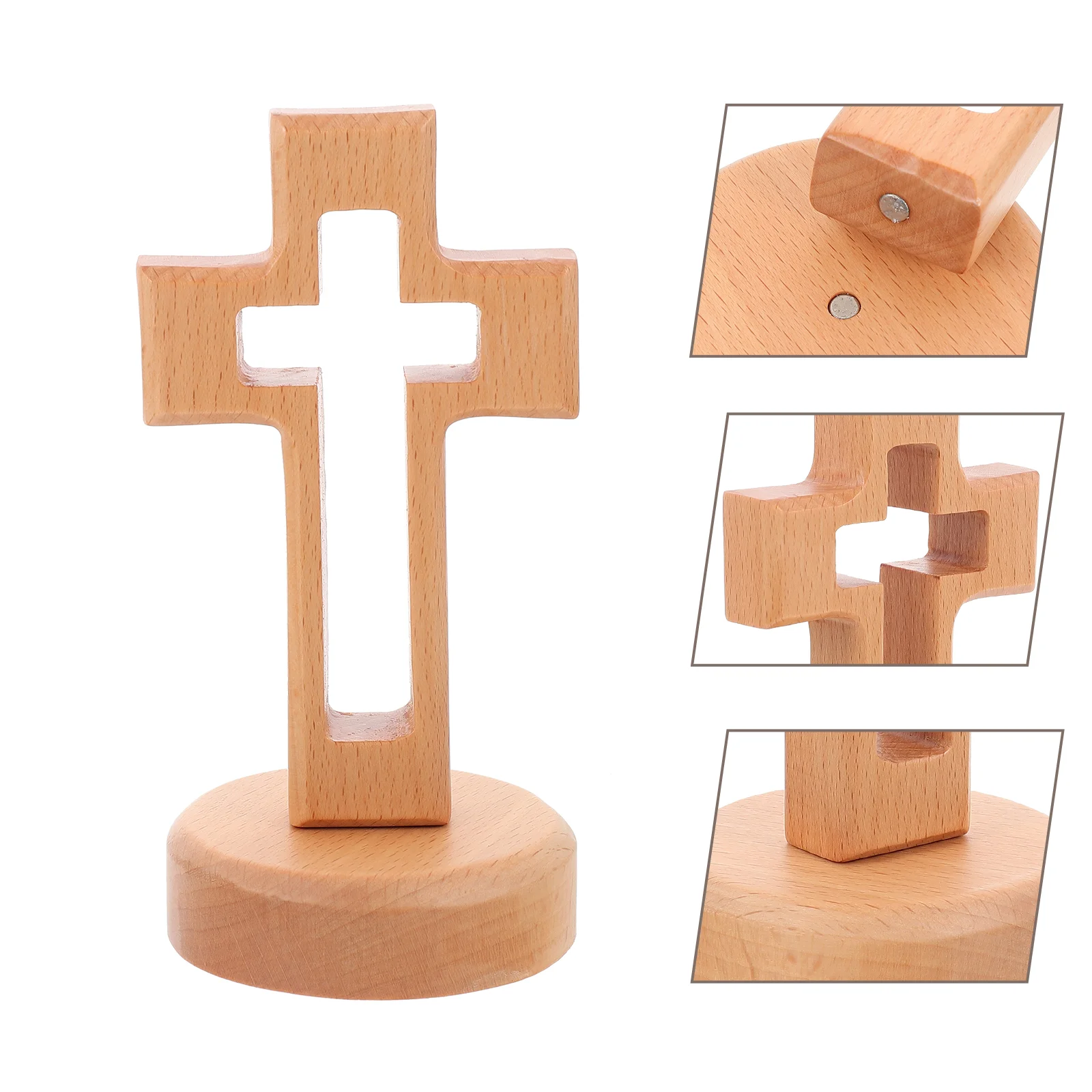 

Wooden Cross Decor for Desk Ornament Decorate Shaped Standing Table Magnet Adornment Religious Man Rustic