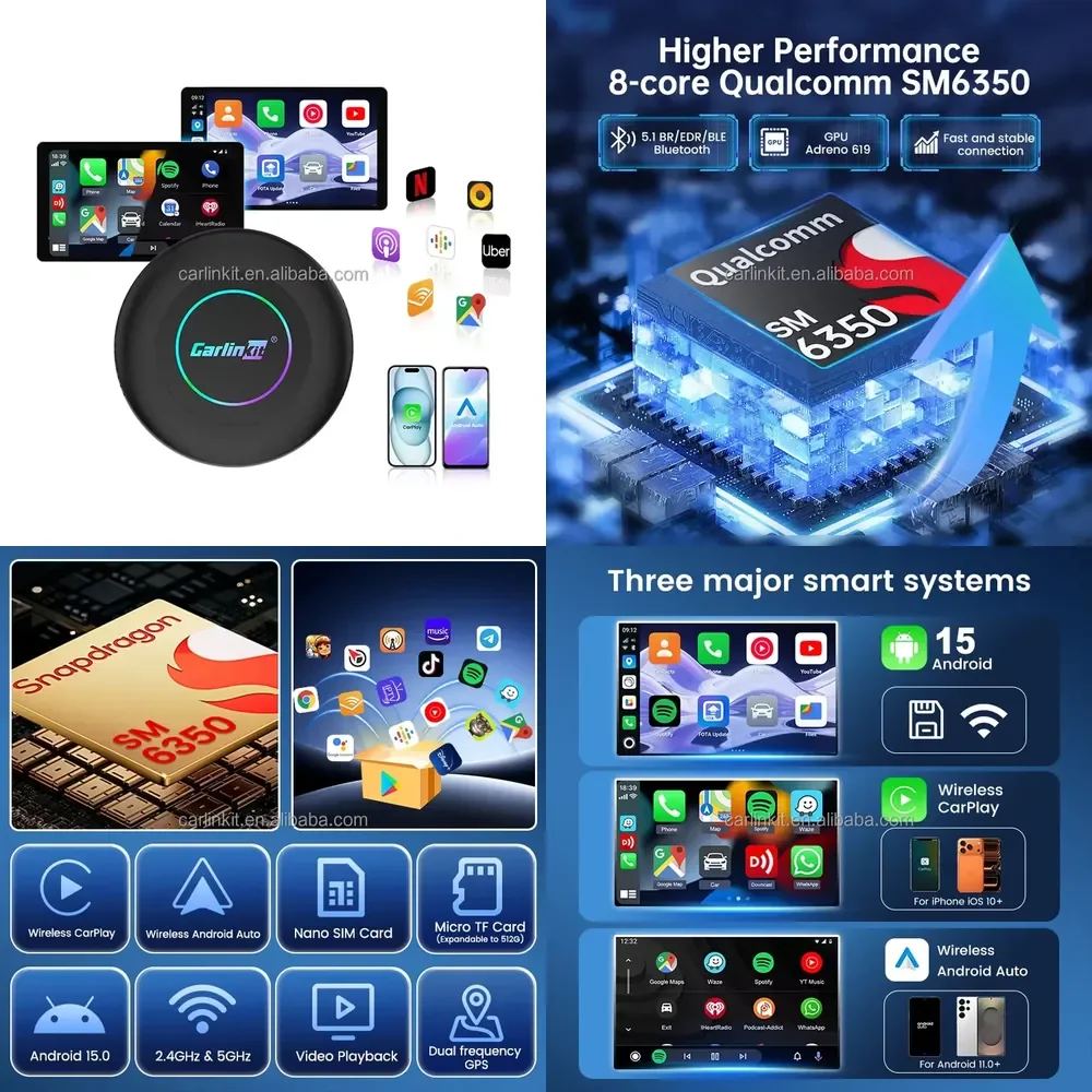 新しいUIインターフェース6350 Carlinkit Android 15.0 Tbox Ultra2 8G 128Gb 512G ワイヤレスAndroid Auto Carplayアダプター Tv Ai Box カー