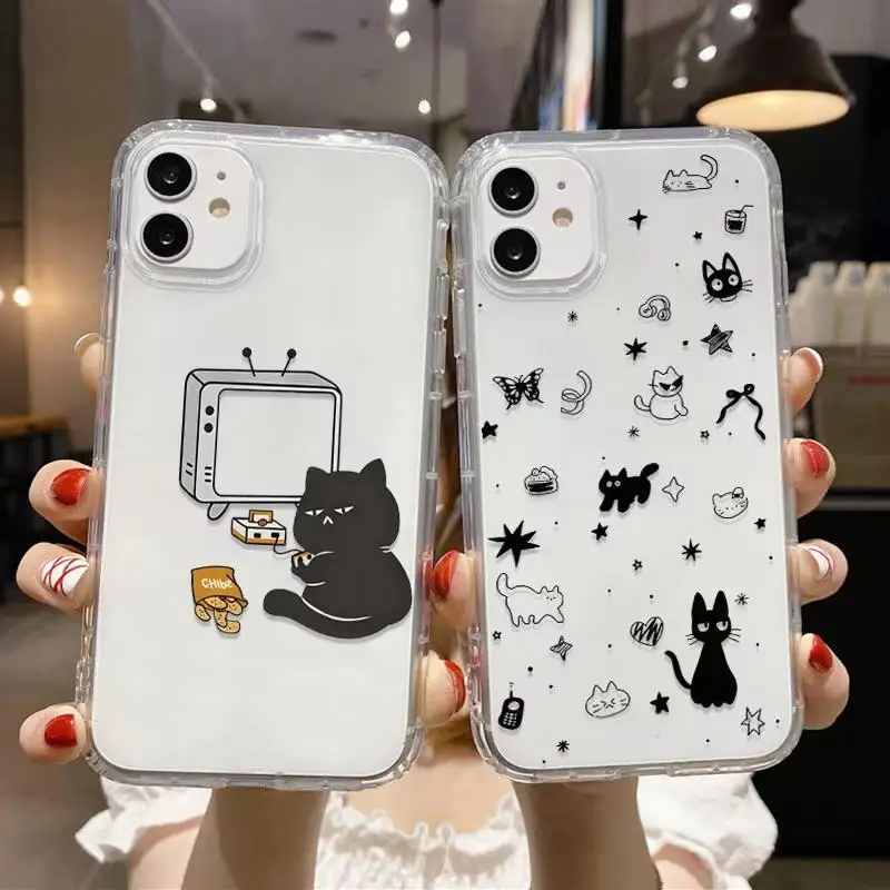 

Cat Animal Cartoon Cat Phone Case For iPhone 17 16 15 11 12 14 13 Pro Max Mini X XS XR 7 8 Plus SE 16E Transparent Cover Fundas