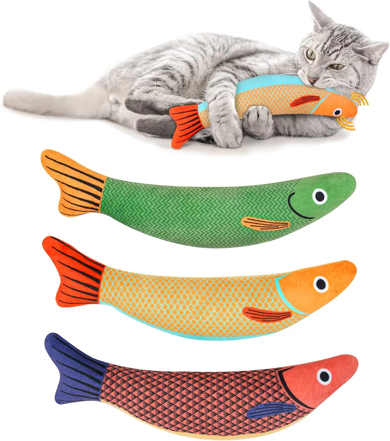 

CatToys FishTeeth Grinding Catnip Toys Soft and Durable Kitten Toys Interactive Sounding Cat Chew Bite Plush Toys Cat Supplie