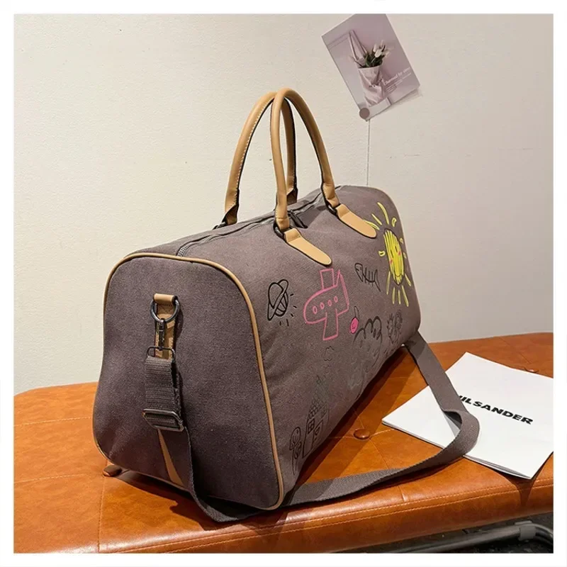 2024 Hot Selling Canvas Zipper Travel Bag Patchwork Large Capacity Casual Cute Shoulder Bag Soft Versatile Trendy Travel Duffels