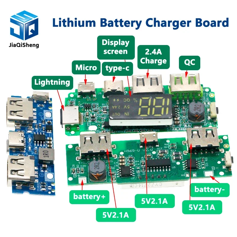 LED Dual USB 5V 2.4A Micro/Type-C USB Mobile Power Bank 18650 Charging Module Lithium Battery Charger Board Circuit Protection