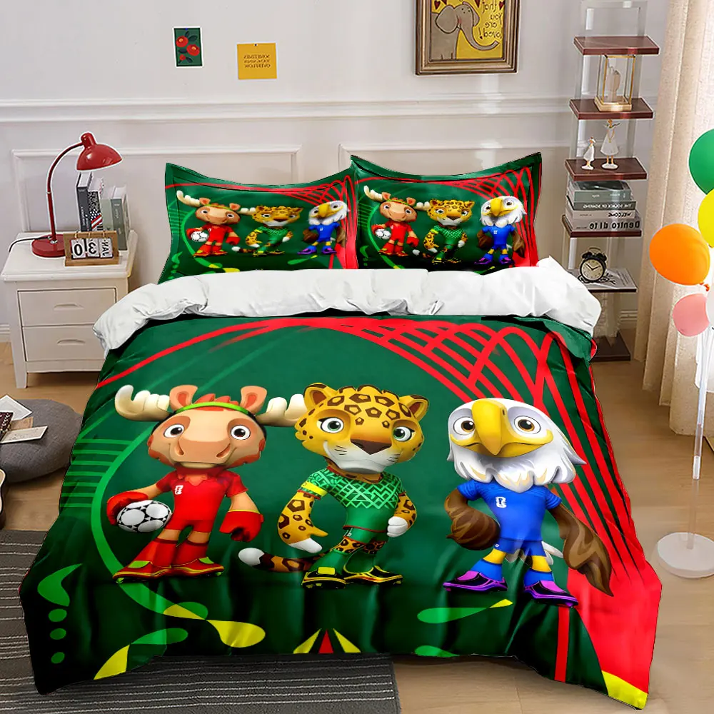 Animal soccer mascots ensemble Print Bedding Set 1 Duvet Cover 2 Pillowcases for Adult and Children Luxury Gift Full Size