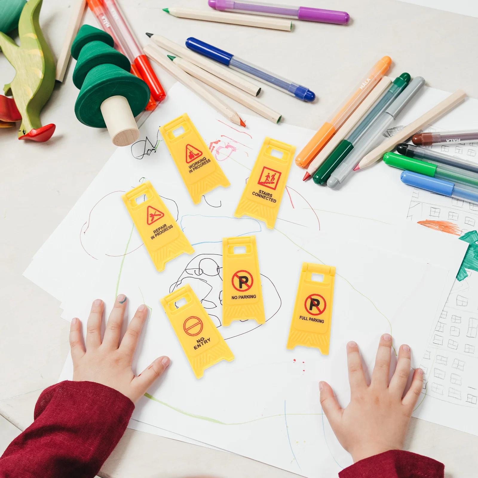 1 Juego de señales de tráfico de simulación, juego de simulación, barricada, educativo, cognición para niños, indicadores de tráfico de plástico en miniatura