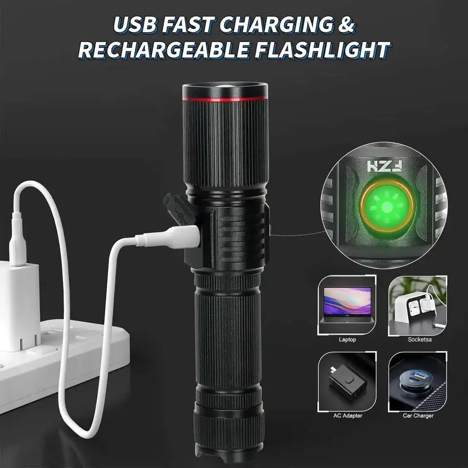 Imagem -02 - Usb Recarregável Laser Branco Lanterna Led Zoom Tocha Luz ao ar Livre Camping Caça Pesca Caminhar Equitação Lâmpada de Iluminação 30w