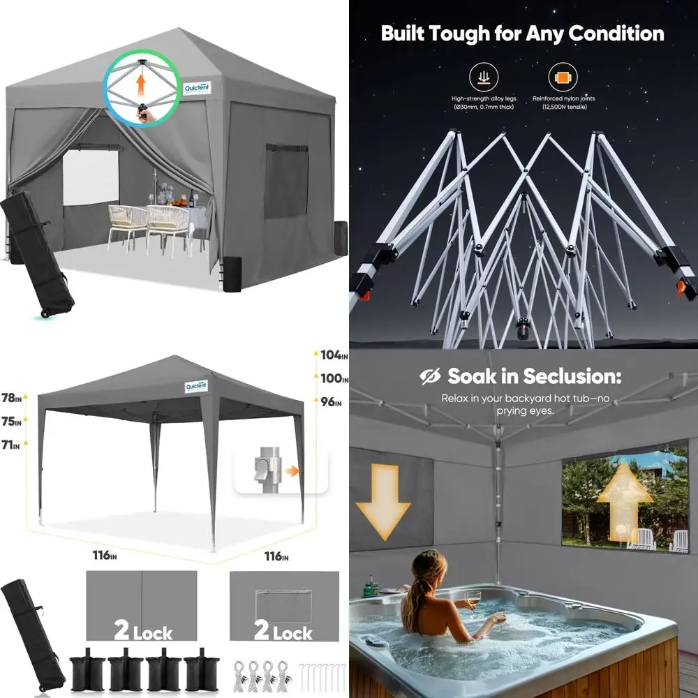 

Pop Up Canopy Tent 10x10 with Sidewalls, Roll-up Windows, Easy Setup for Outdoor Commercial Use