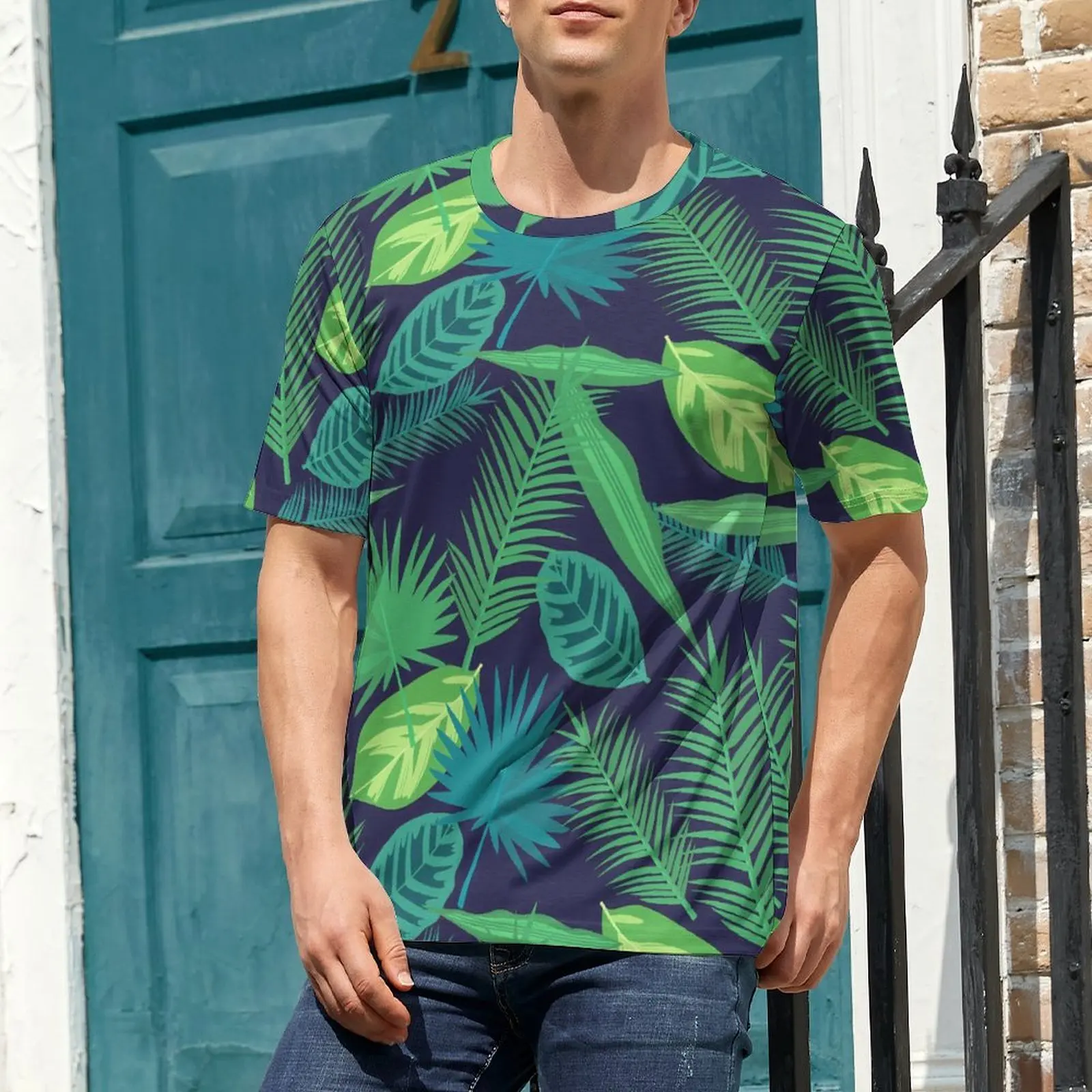 Plant Leaf Print T Shirt For Man Tropical Palm O Neck T Shirts Original Vintage Clothing Short-Sleeved Funny Big Size Tees Gift