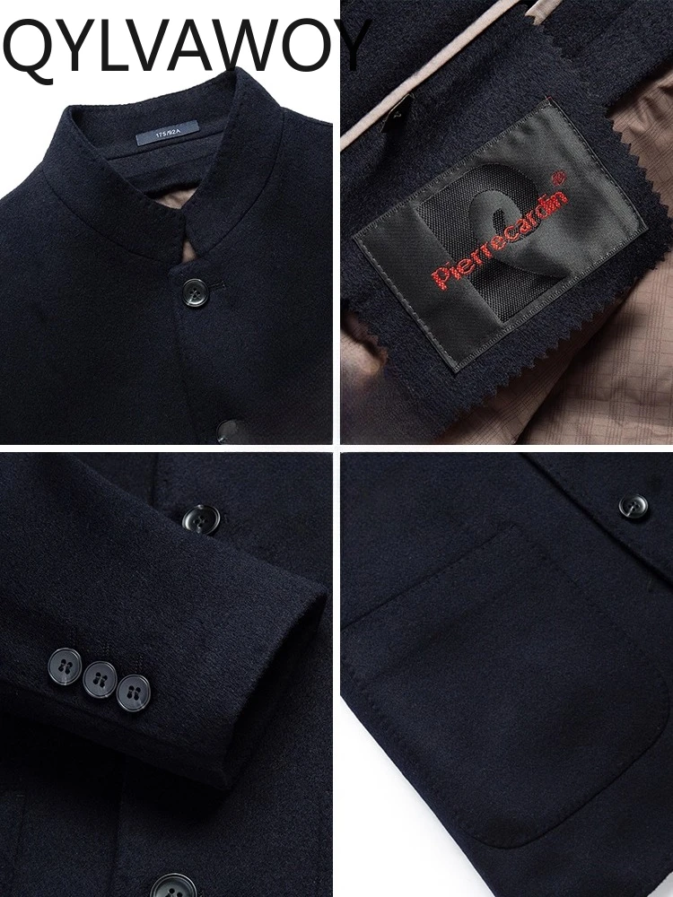 QYLVAWOY 70% الصوف الشتاء الصوف رجال الأعمال عادية الوقوف طوق ملابس خارجية منتصف العمر أبي الزي الصوف معطف قصير LJ2598