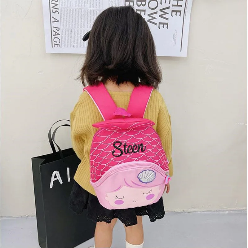 Saco de Nylon infantil personalizado, mochila sereia fofa, mochila escolar do jardim de infância, casual, de 3 a 6 anos