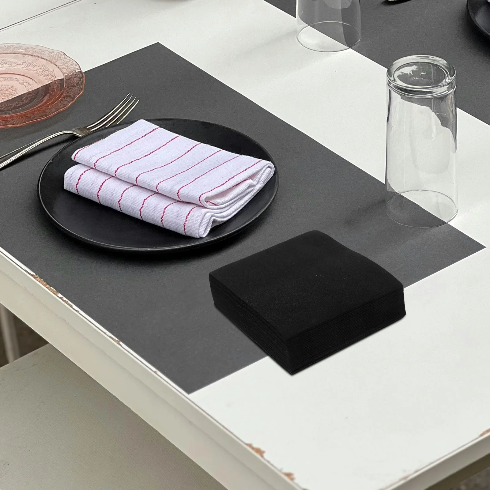 25pcs Black Cocktail Napkins Soft Disposable Paper For Restaurant Bar Party Wedding Event Dessert Kitchen Wipes